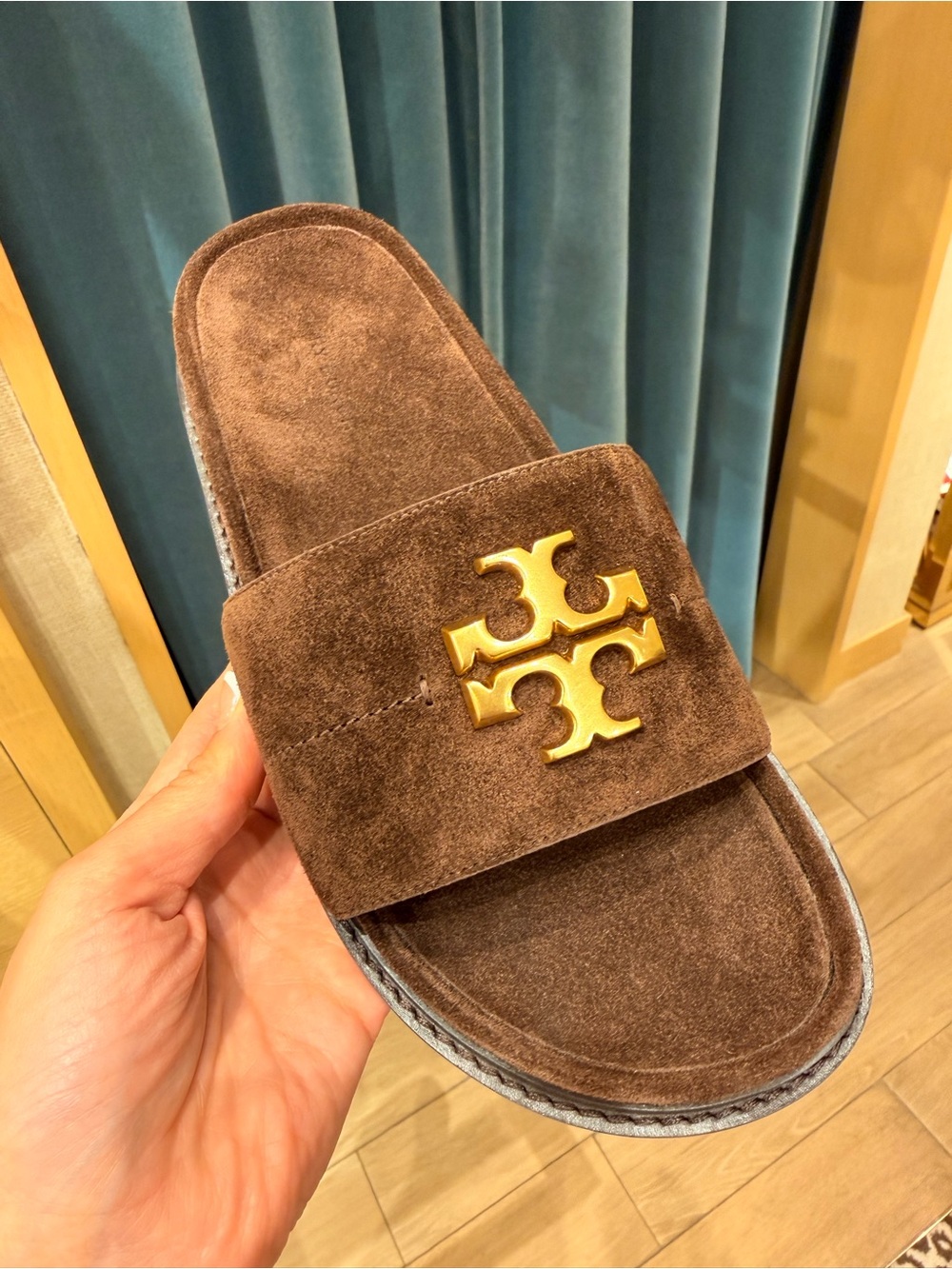 Tory Burch Everly Anatomic Suede Lug Sandals, Dark Cocoa / Coconut - Picture 4 of 8